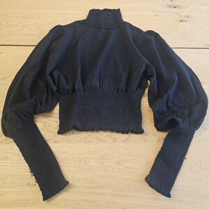 Zara Black Smocked High Neck Blouse